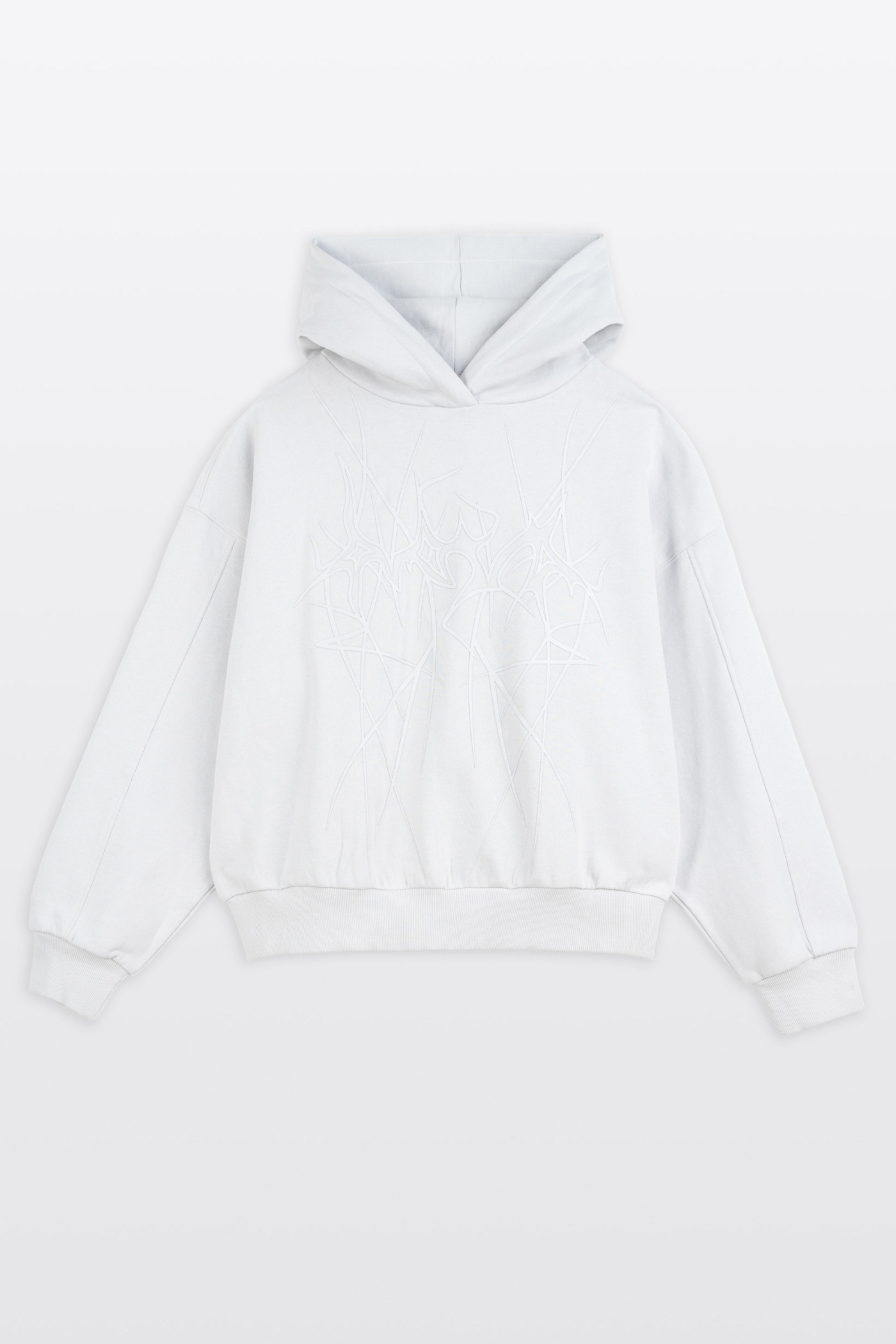 Jasnoszara bluza BOXY z autorską grafiką z przodu