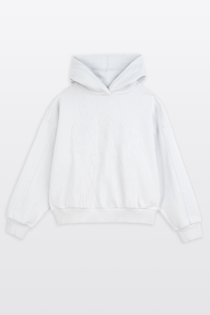 Jasnoszara bluza BOXY z autorską grafiką z przodu