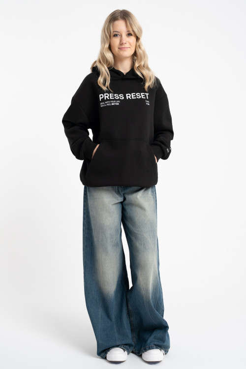 Czarna bluza UNISEX z kapturem PRESS RESET Czarna bluza UNISEX z kapturem PRESS RESET