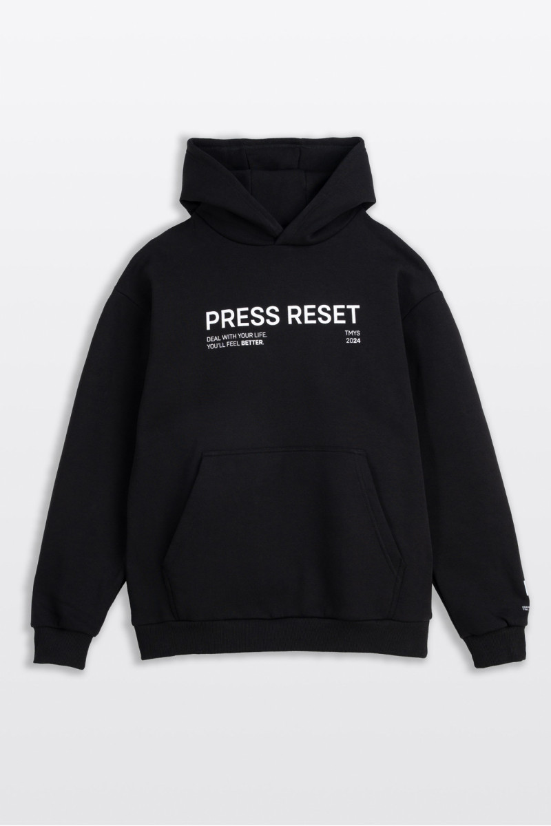 Czarna bluza UNISEX REGULAR z kapturem PRESS RESET