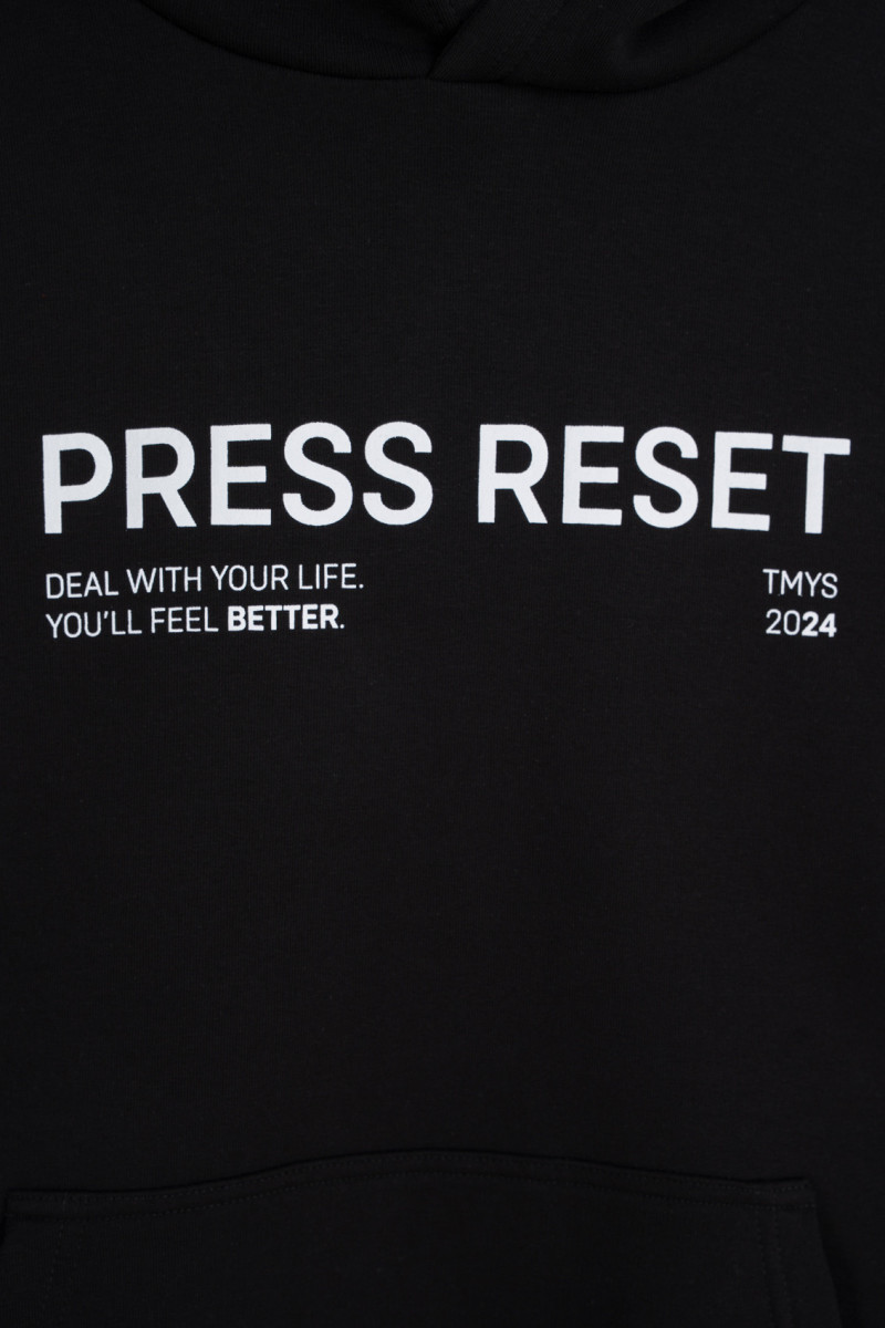 Czarna bluza UNISEX REGULAR z kapturem PRESS RESET