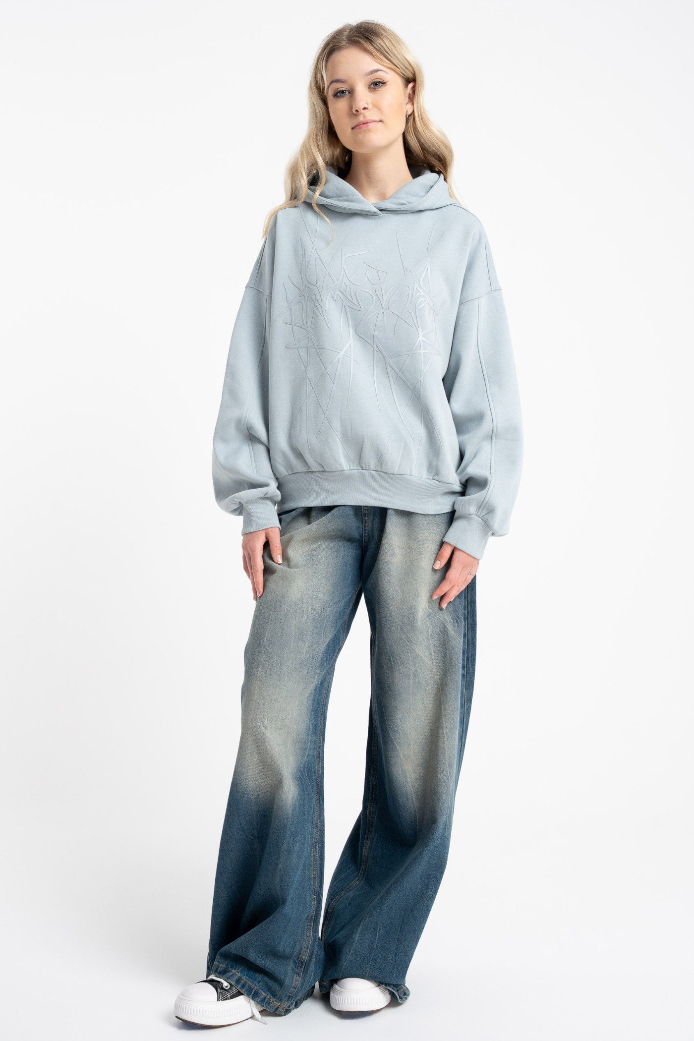 Granatowe spodnie jeansowe WIDE LEG