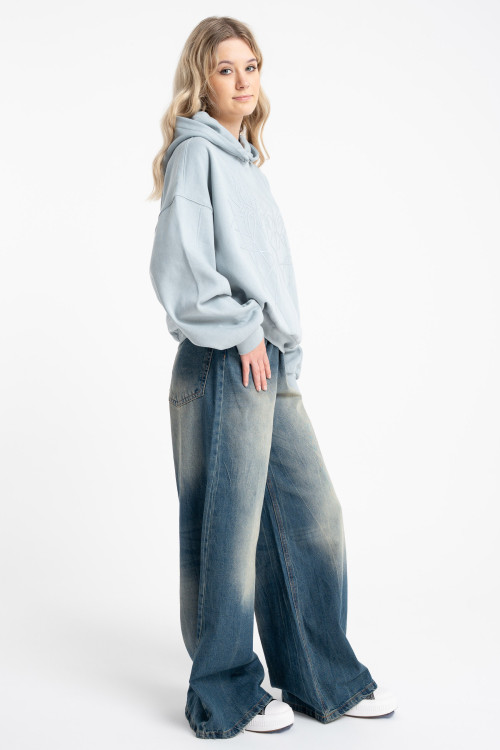Granatowe spodnie jeansowe WIDE LEG