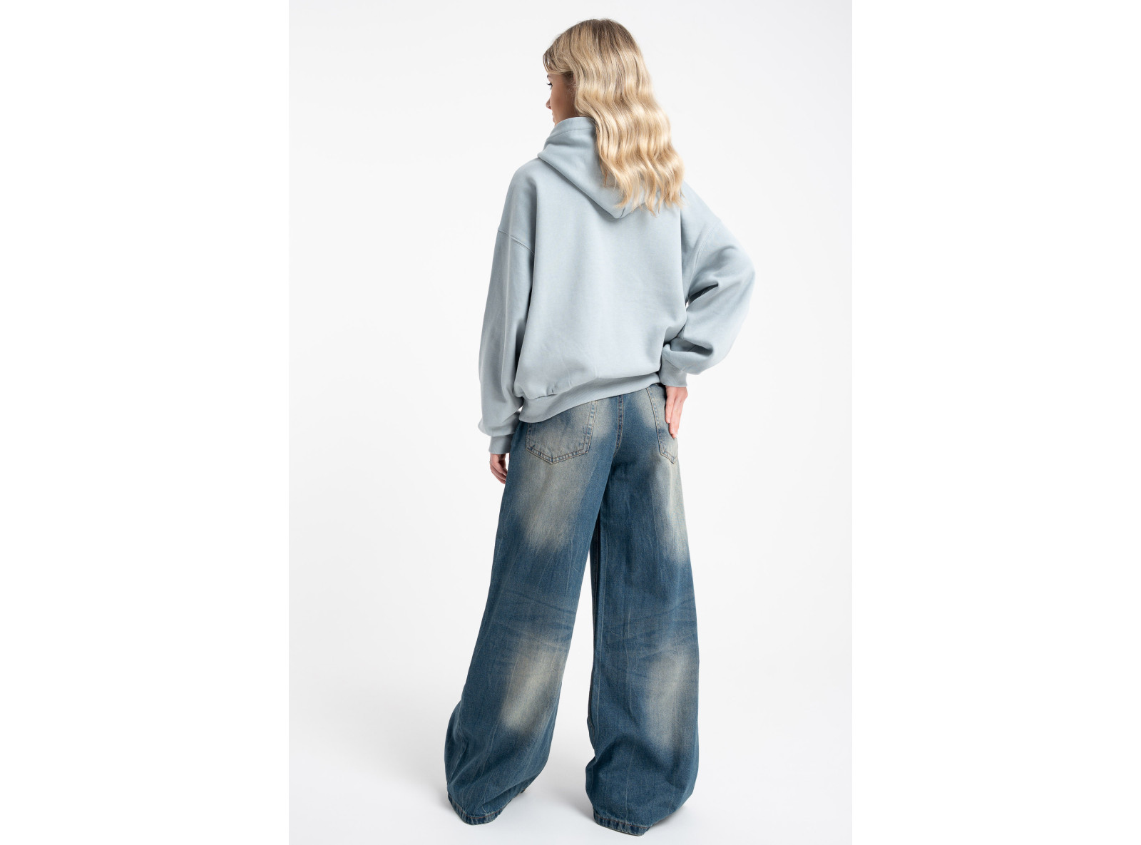 Granatowe spodnie jeansowe WIDE LEG