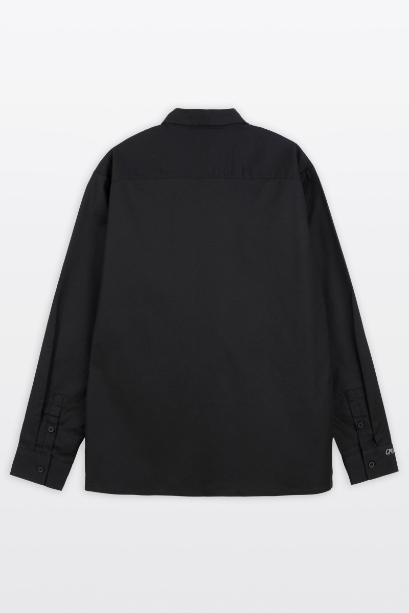 Czarna koszula LOOSE z autorską grafiką z przodu z długim rękawem