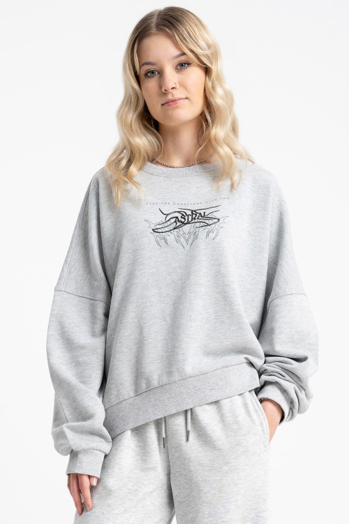 Szara bluza bez kaptura z autorską grafiką z przodu Szara bluza bez kaptura z autorską grafiką z przodu