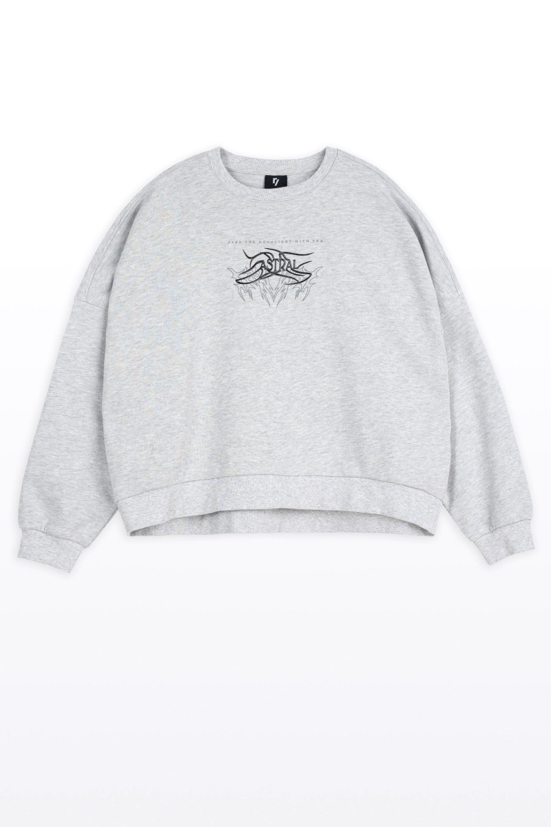 Szara bluza bez kaptura z autorską grafiką z przodu, szary