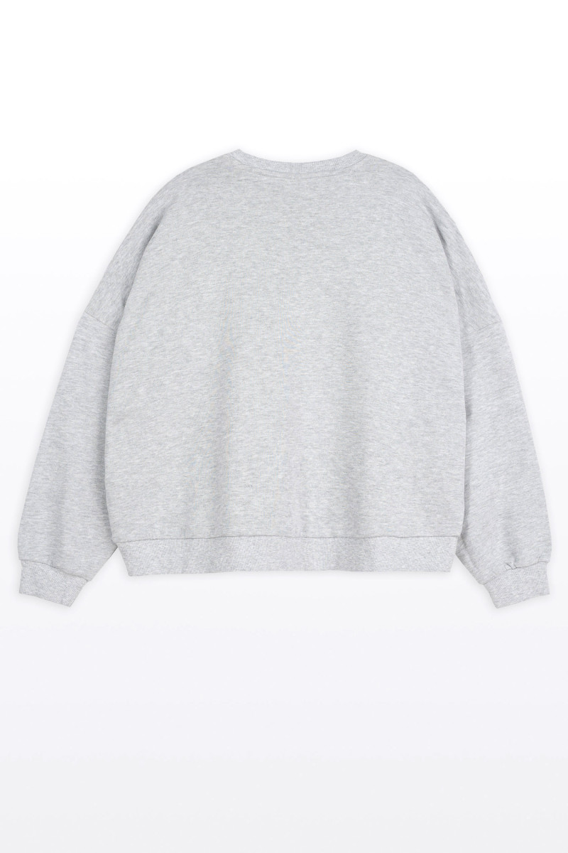 Szara bluza BOXY bez kaptura z autorską grafiką z przodu