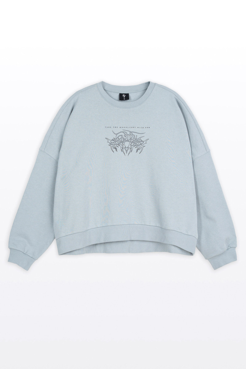 Jasnoniebieska bluza bez kaptura z autorską grafiką z przodu, niebieski