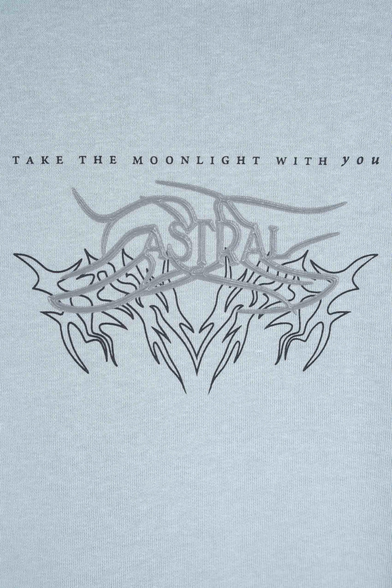 Jasnoniebieska bluza bez kaptura z autorską grafiką z przodu, niebieski