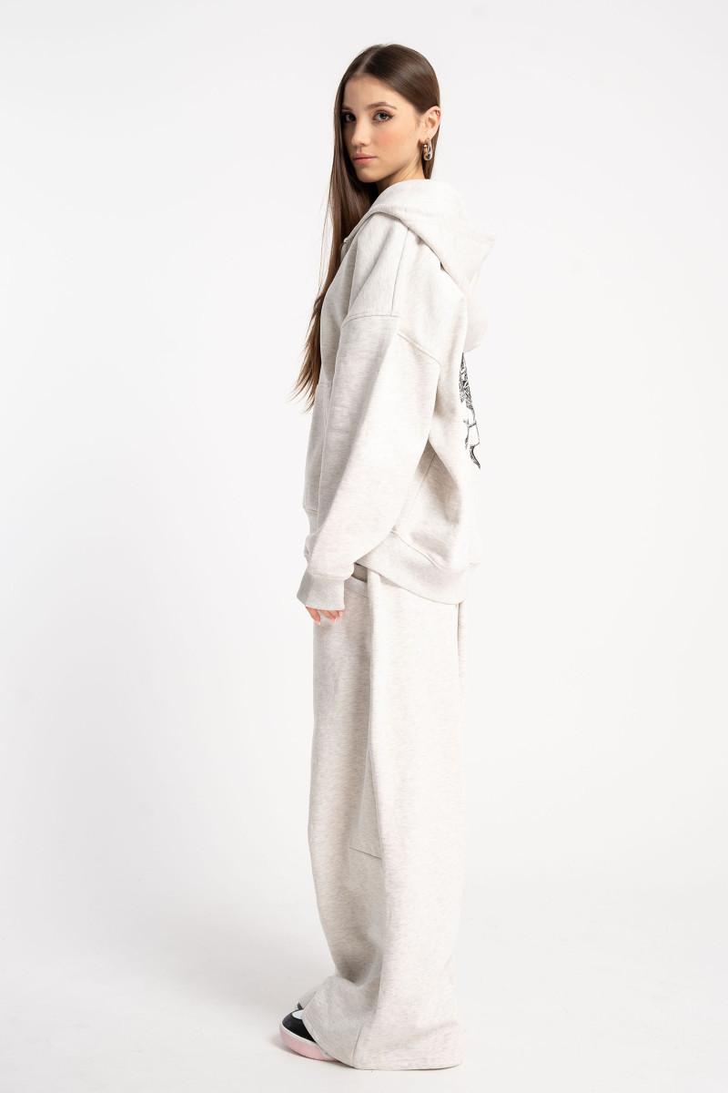 Szara bluza OVERSIZE z kapturem z autorską grafiką z tyłu