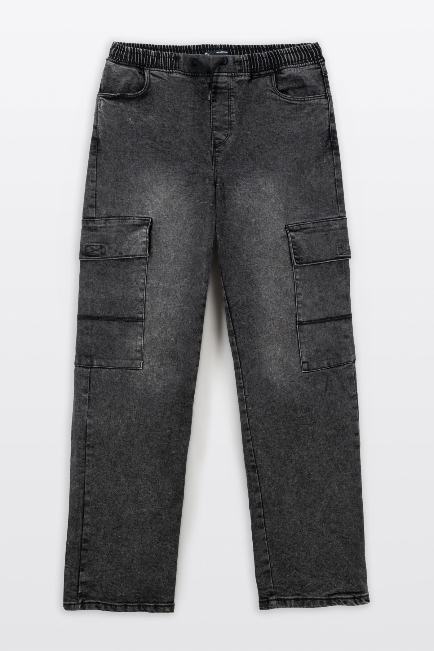 Szare spodnie jeansowe typu CARGO z efektem sprania