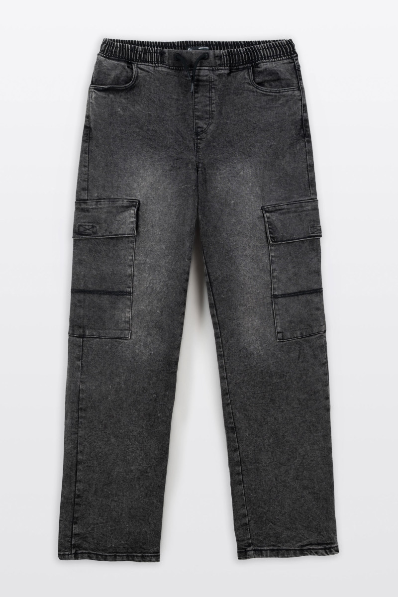 Szare spodnie jeansowe typu CARGO z efektem sprania