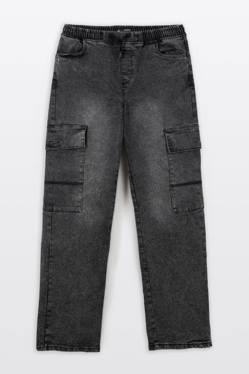 Szare spodnie jeansowe typu CARGO z efektem sprania Szare spodnie jeansowe typu CARGO z efektem sprania