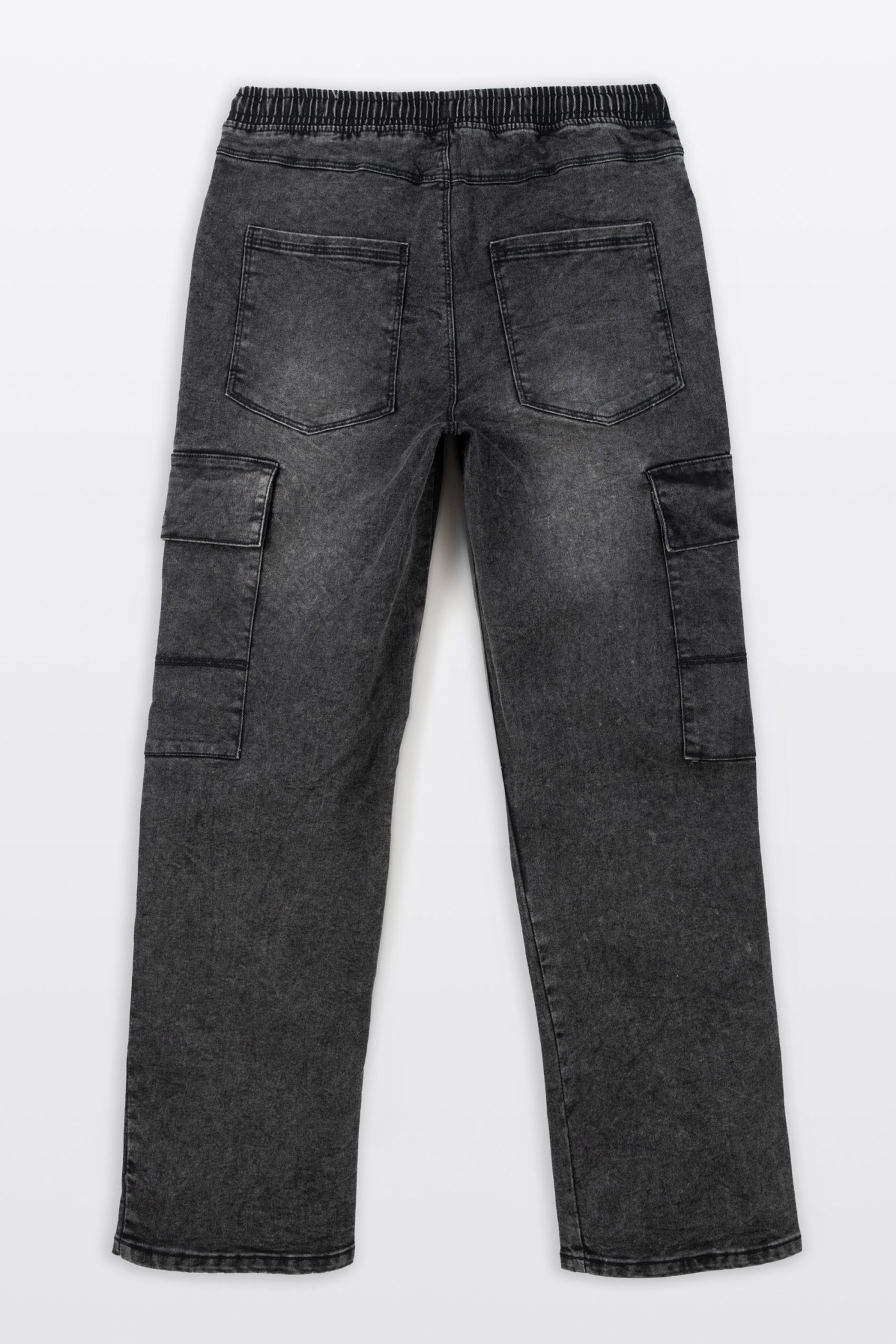 Szare spodnie jeansowe typu CARGO z efektem sprania
