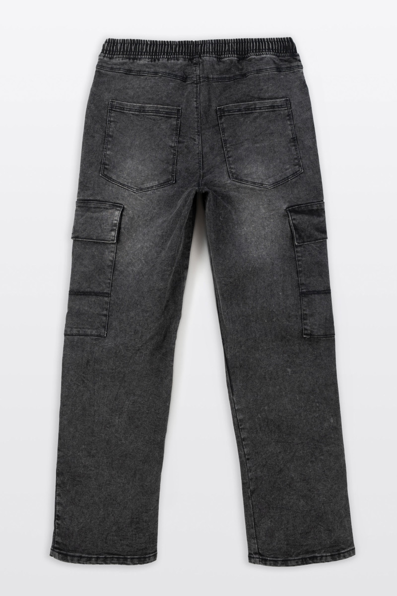 Szare spodnie jeansowe typu CARGO z efektem sprania