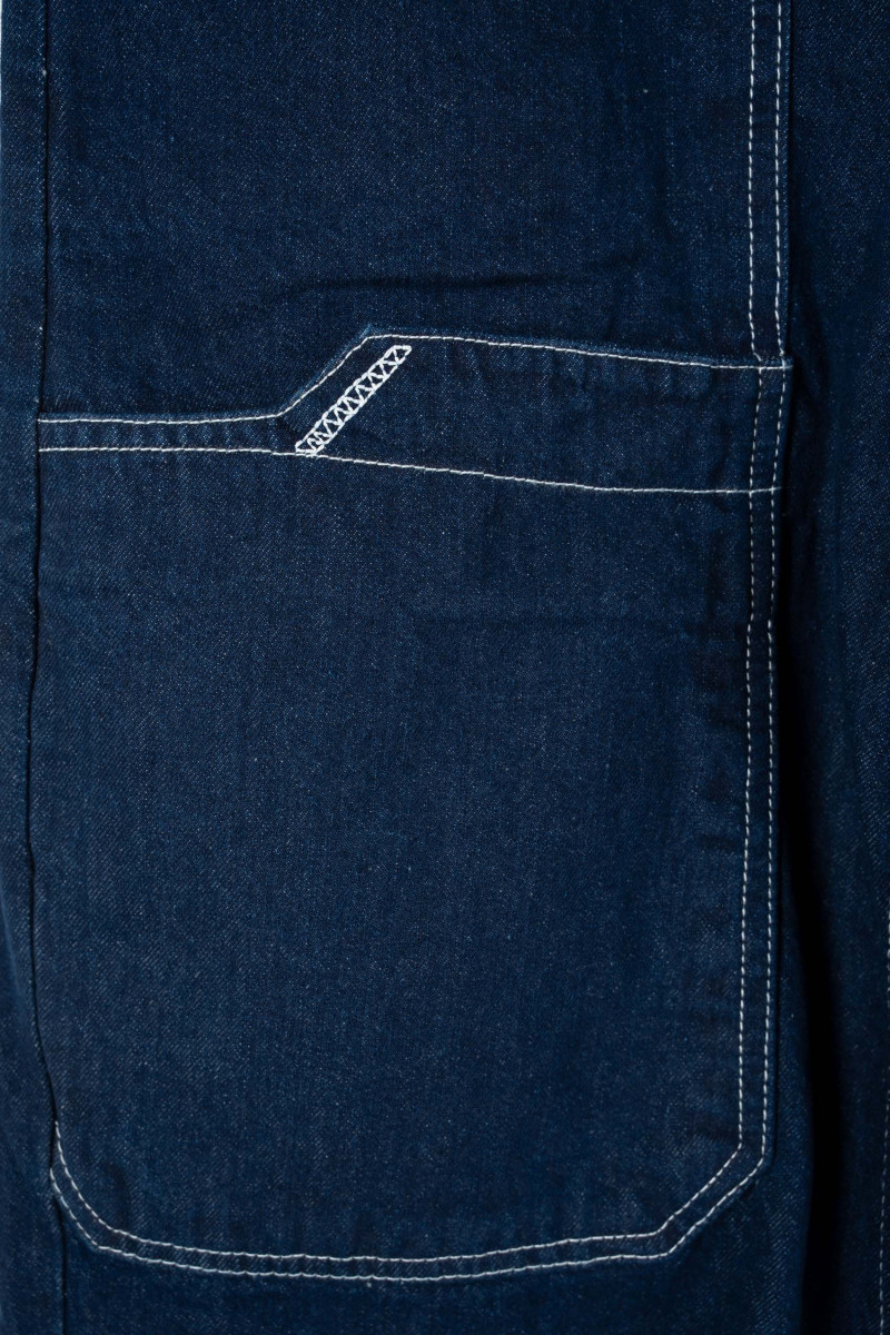 Granatowe spodnie jeansowe o kroju BAGGY z kontrastowymi przeszyciami, granatowy