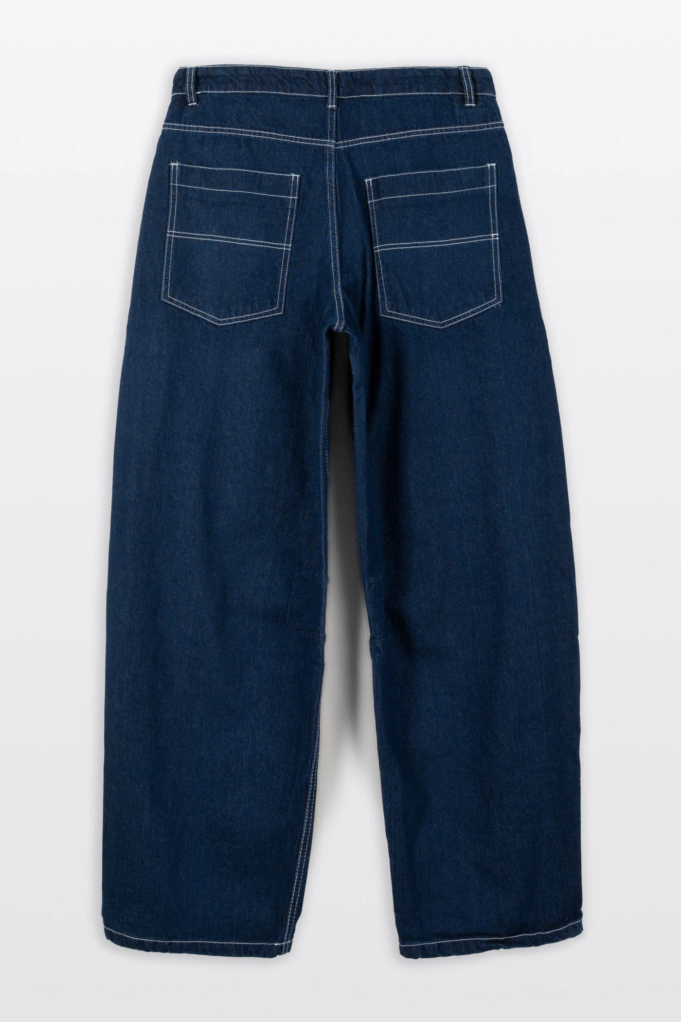 Granatowe spodnie jeansowe o kroju BAGGY z kontrastowymi przeszyciami