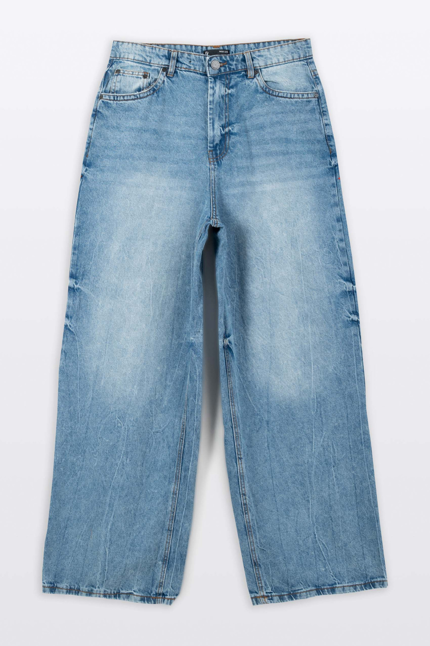 Niebieskie spodnie jeansowe WIDE LEG z efektem przetarcia