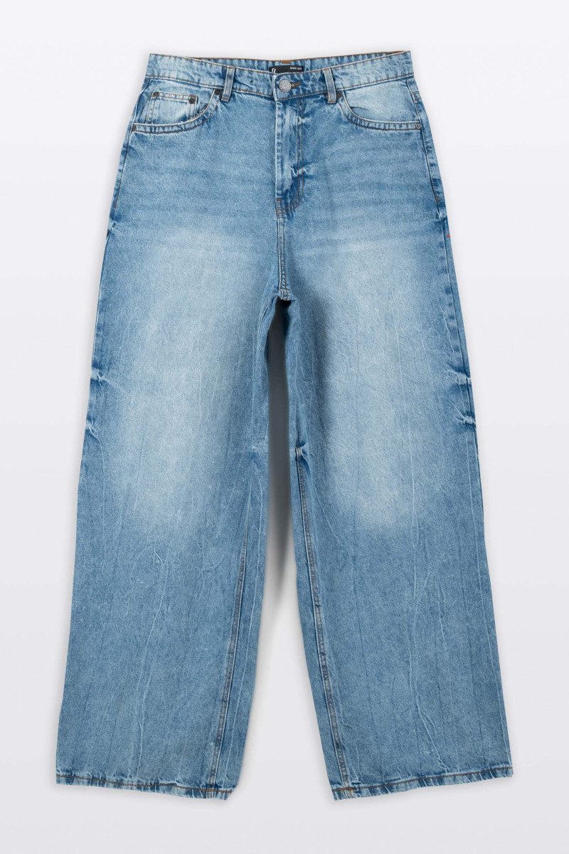Niebieskie spodnie jeansowe WIDE LEG z efektem przetarcia