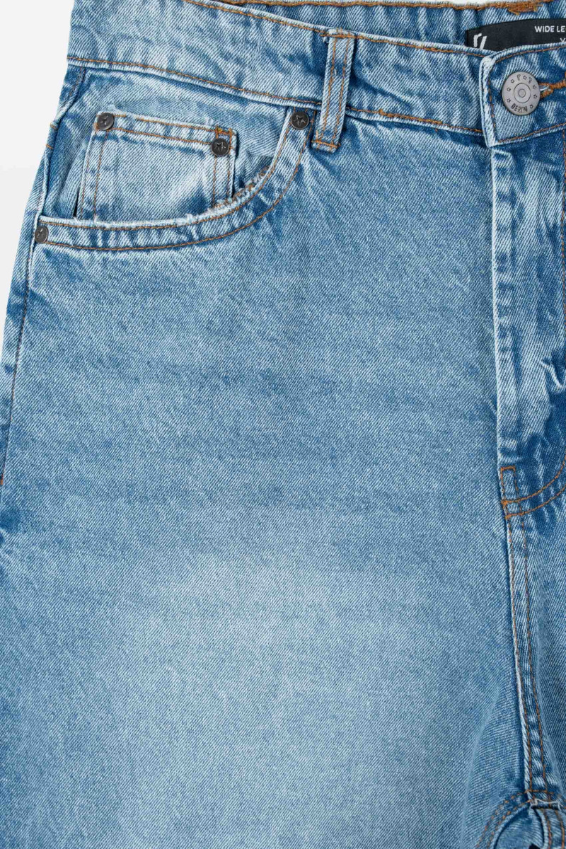 Niebieskie spodnie jeansowe WIDE LEG z efektem przetarcia, niebieski