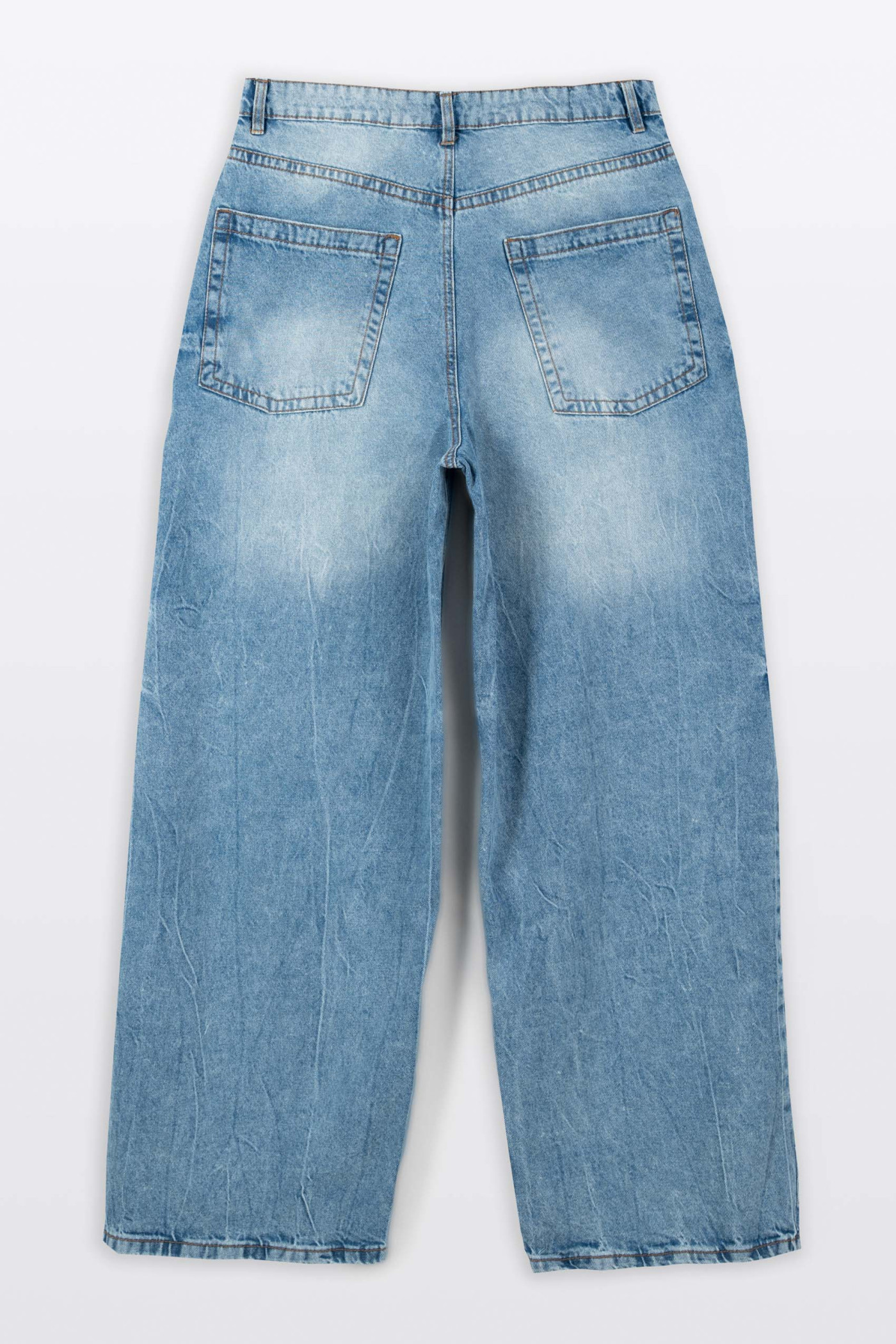 Niebieskie spodnie jeansowe WIDE LEG z efektem przetarcia