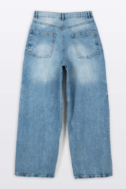 Niebieskie spodnie jeansowe WIDE LEG z efektem przetarcia