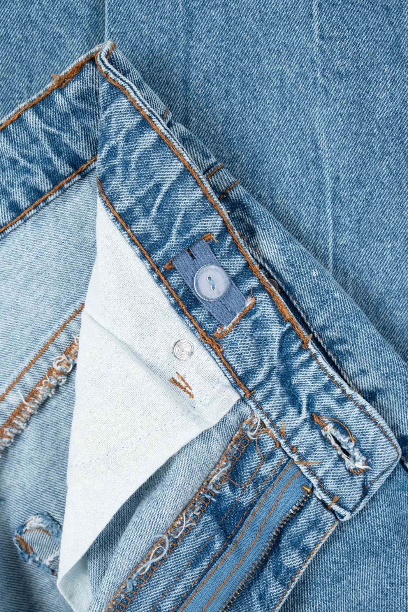 Niebieskie spodnie jeansowe WIDE LEG z efektem przetarcia