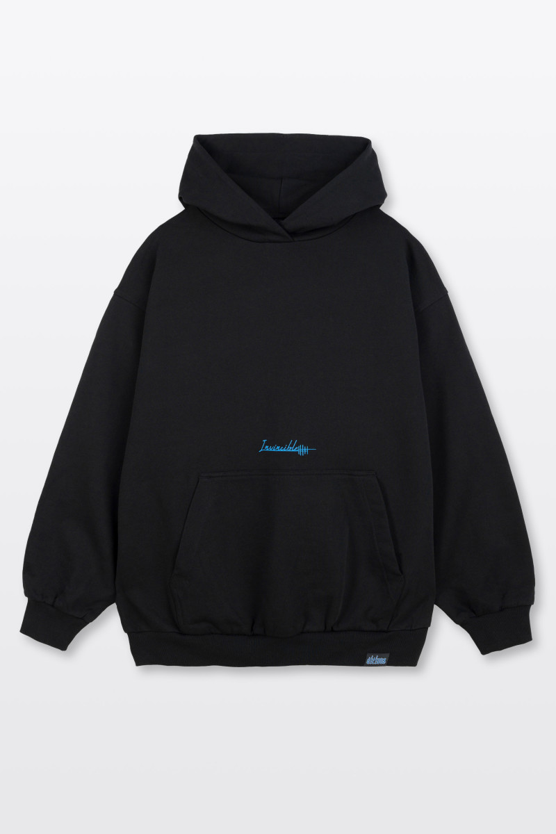 Czarna bluza z kapturem OVERSIZE z autorską grafiką z tyłu