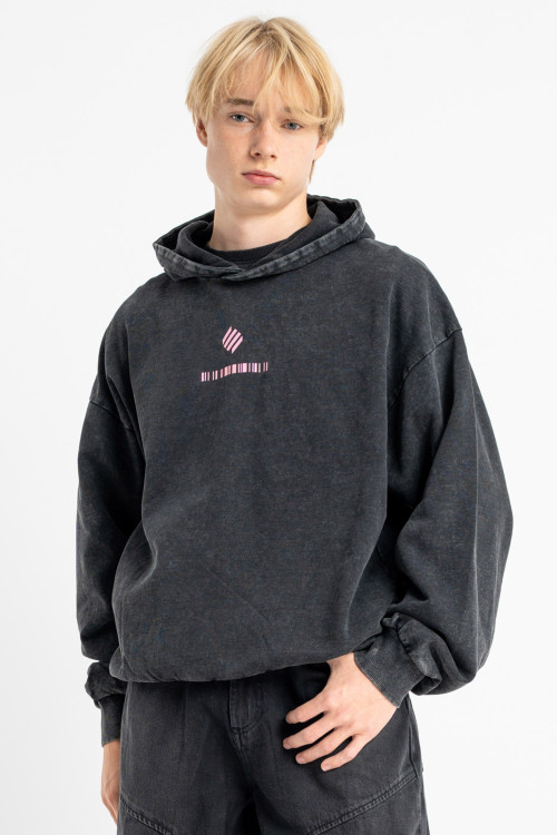 Czarna bluza BOXY z kapturem z efektem sprania