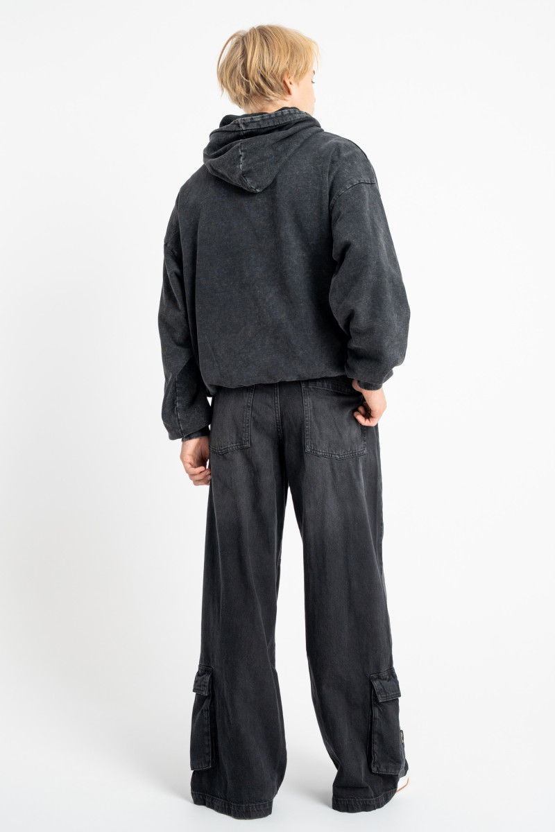 Czarna bluza BOXY z kapturem z efektem sprania