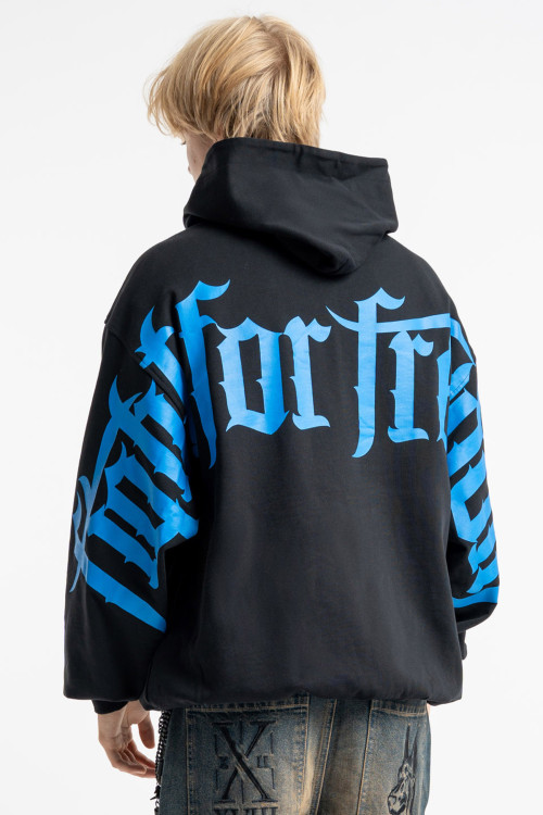 Czarna bluza z kapturem OVERSIZE z autorską grafiką z tyłu