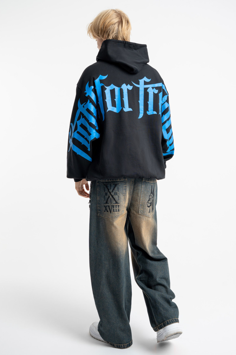 Czarna bluza z kapturem OVERSIZE z autorską grafiką z tyłu, czarny