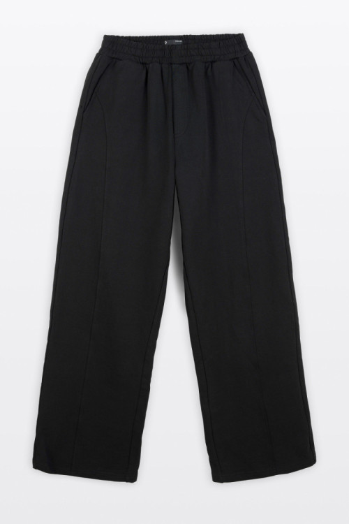 Czarne spodnie dresowe WIDE LEG z modnymi cięciami
