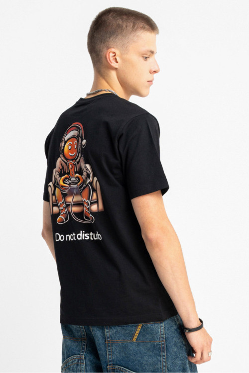 Czarny t-shirt REGULAR z autorską świąteczną grafiką z tyłu