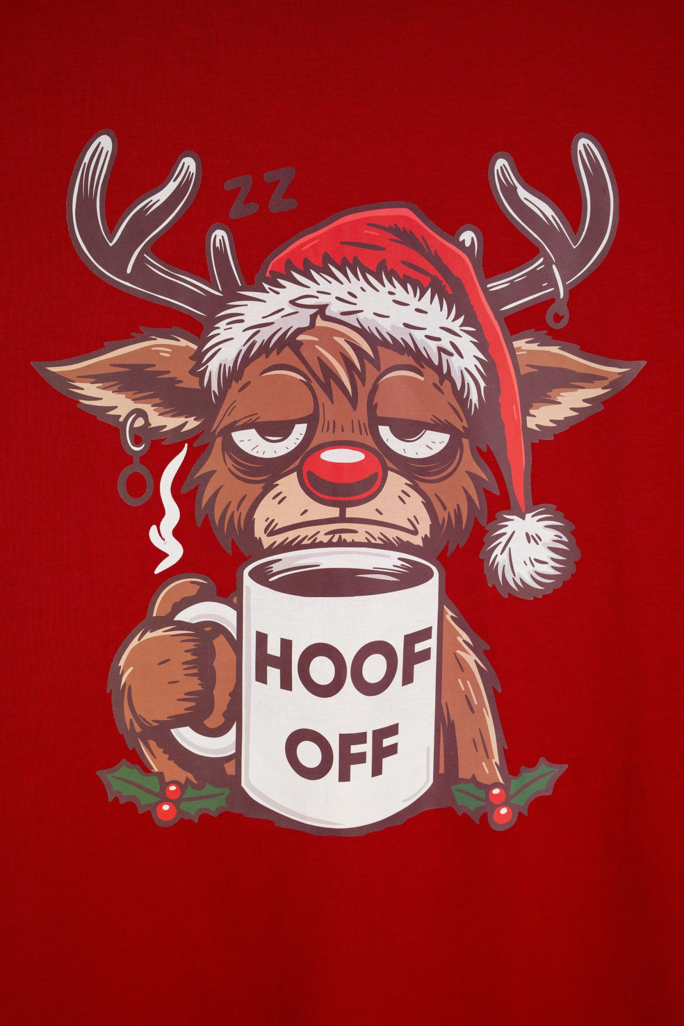 Czerwony t-shirt REGULAR z autorską świąteczną grafiką z przodu