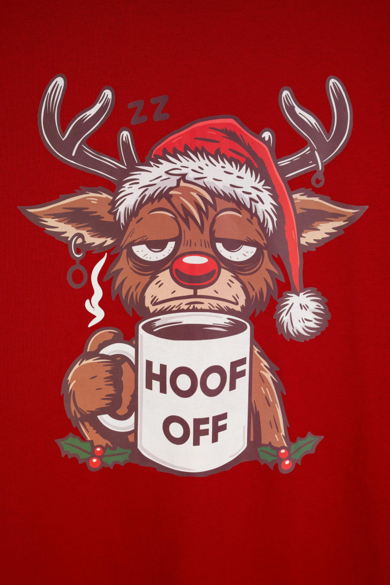 Czerwony t-shirt REGULAR z autorską świąteczną grafiką z przodu