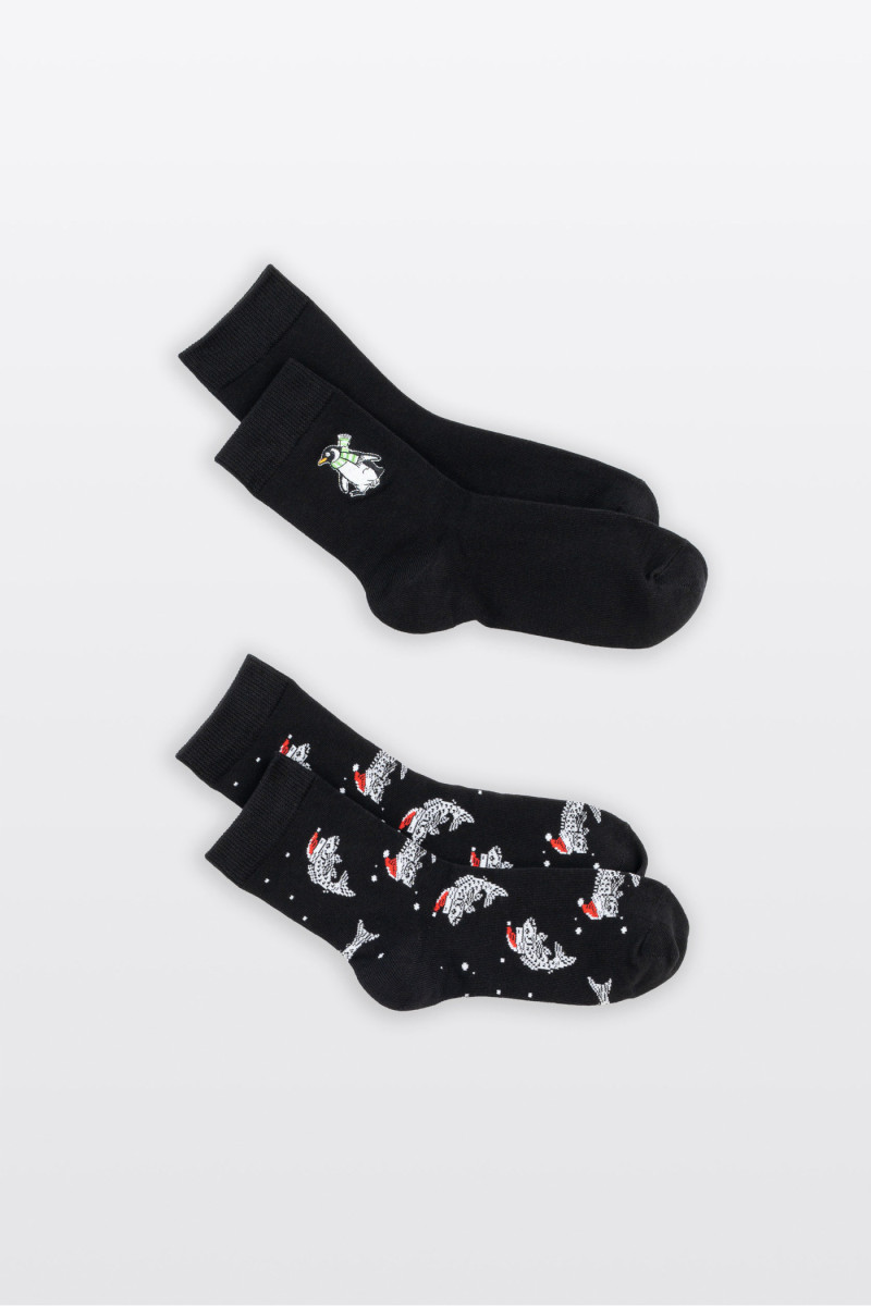 Biało-czarny zestaw skarpet z motywem świątecznym 2-PAK