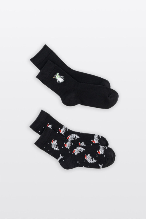 Biało-czarny zestaw skarpet z motywem świątecznym 2-PAK