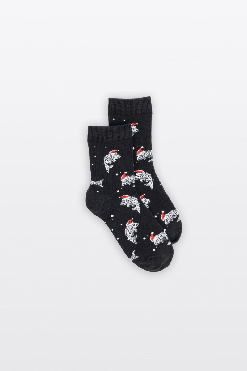 Biało-czarny zestaw skarpet z motywem świątecznym 2-PAK, czarny