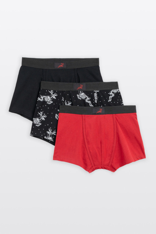 Czerwono-czarne bokserki bawełniane z motywem świątecznym 3-PAK