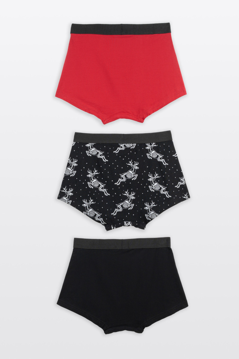 Czerwono-czarne bokserki bawełniane z motywem świątecznym 3-PAK, kremowy