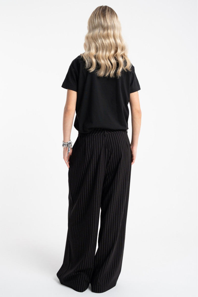 Czarne spodnie w prążek WIDE LEG