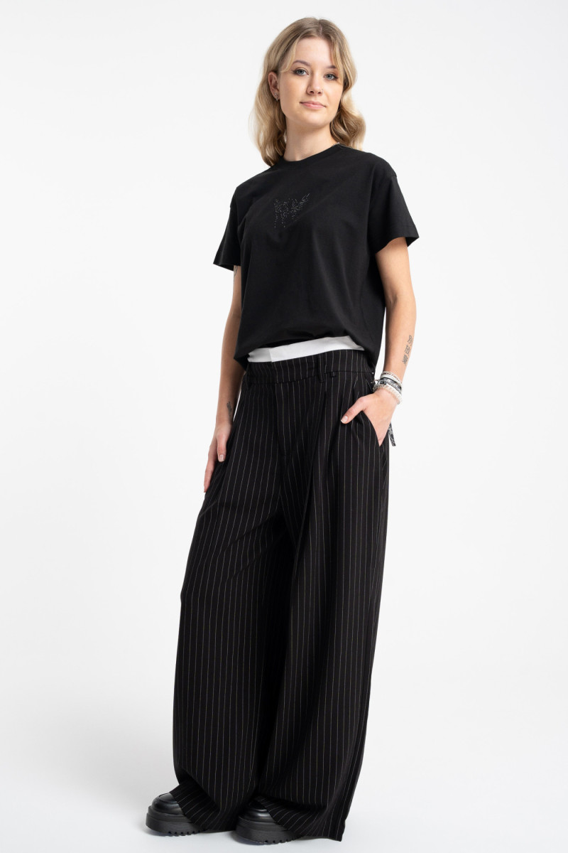 Czarne spodnie w prążek WIDE LEG, czarny