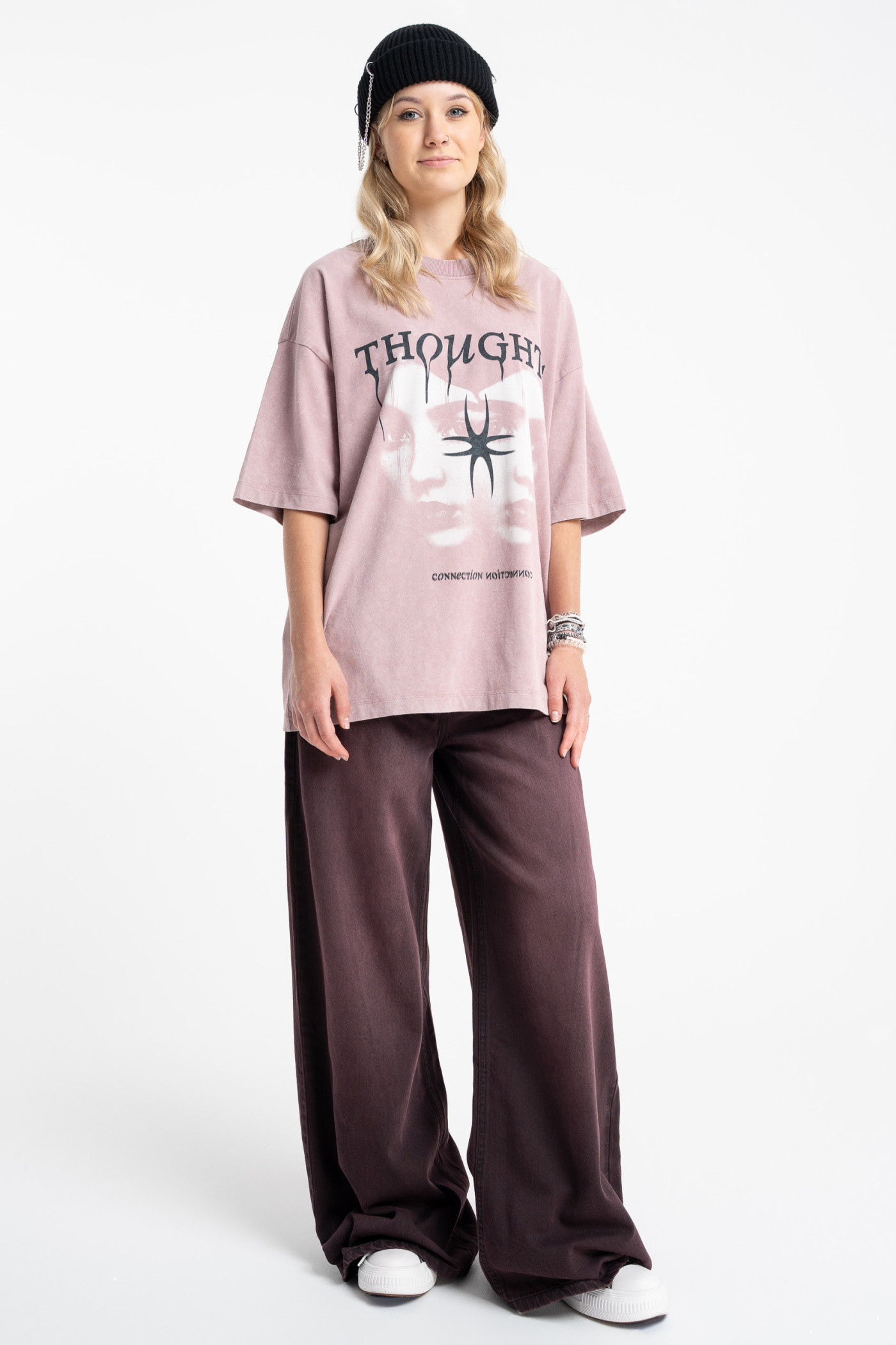 Bordowe spodnie jeansowe WIDE LEG z przetarciami