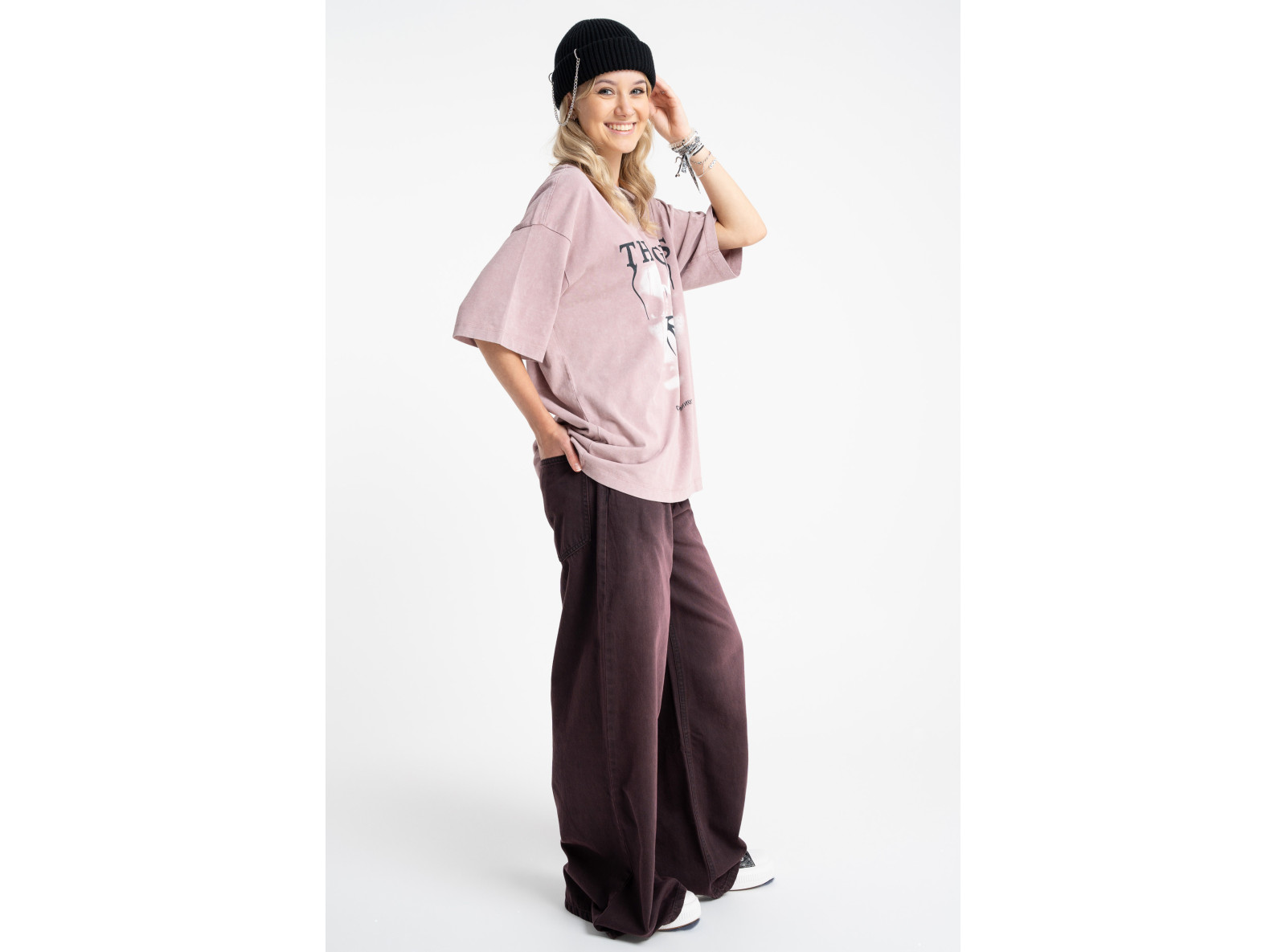 Bordowe spodnie jeansowe WIDE LEG z przetarciami