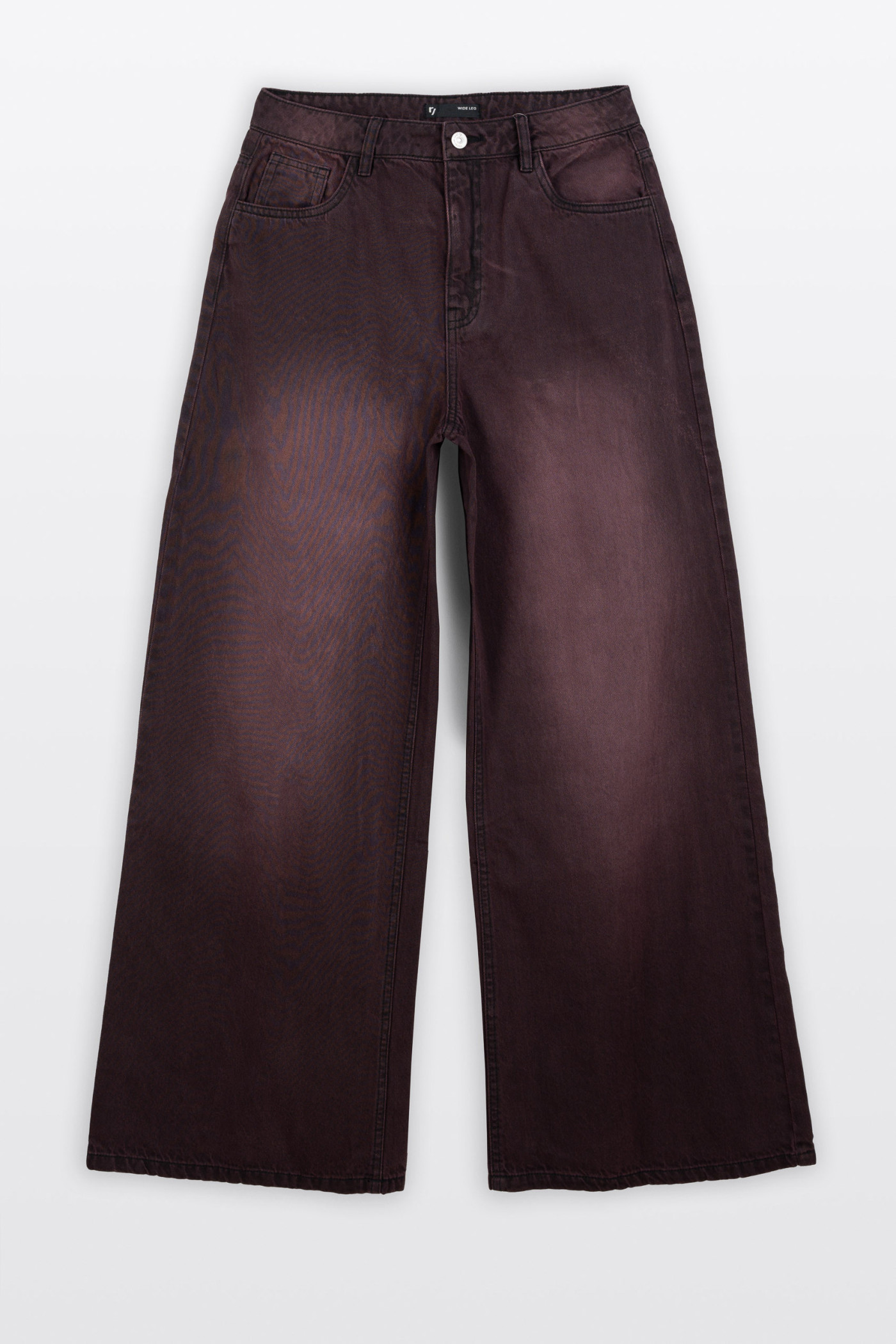 Bordowe spodnie jeansowe WIDE LEG z przetarciami