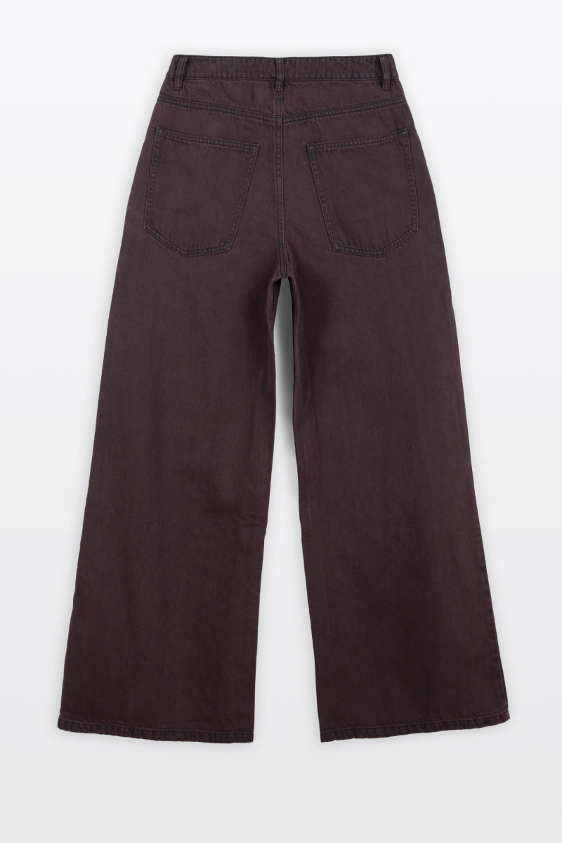 Bordowe spodnie jeansowe WIDE LEG z przetarciami