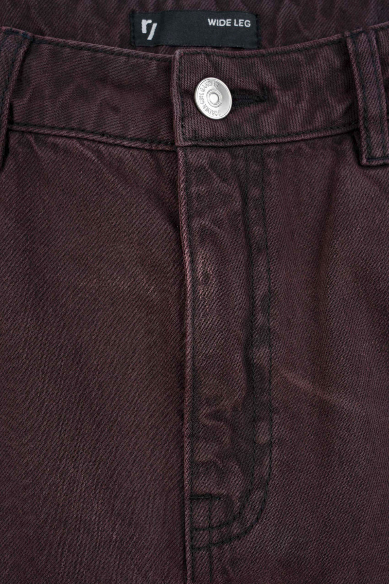 Bordowe spodnie jeansowe WIDE LEG z przetarciami