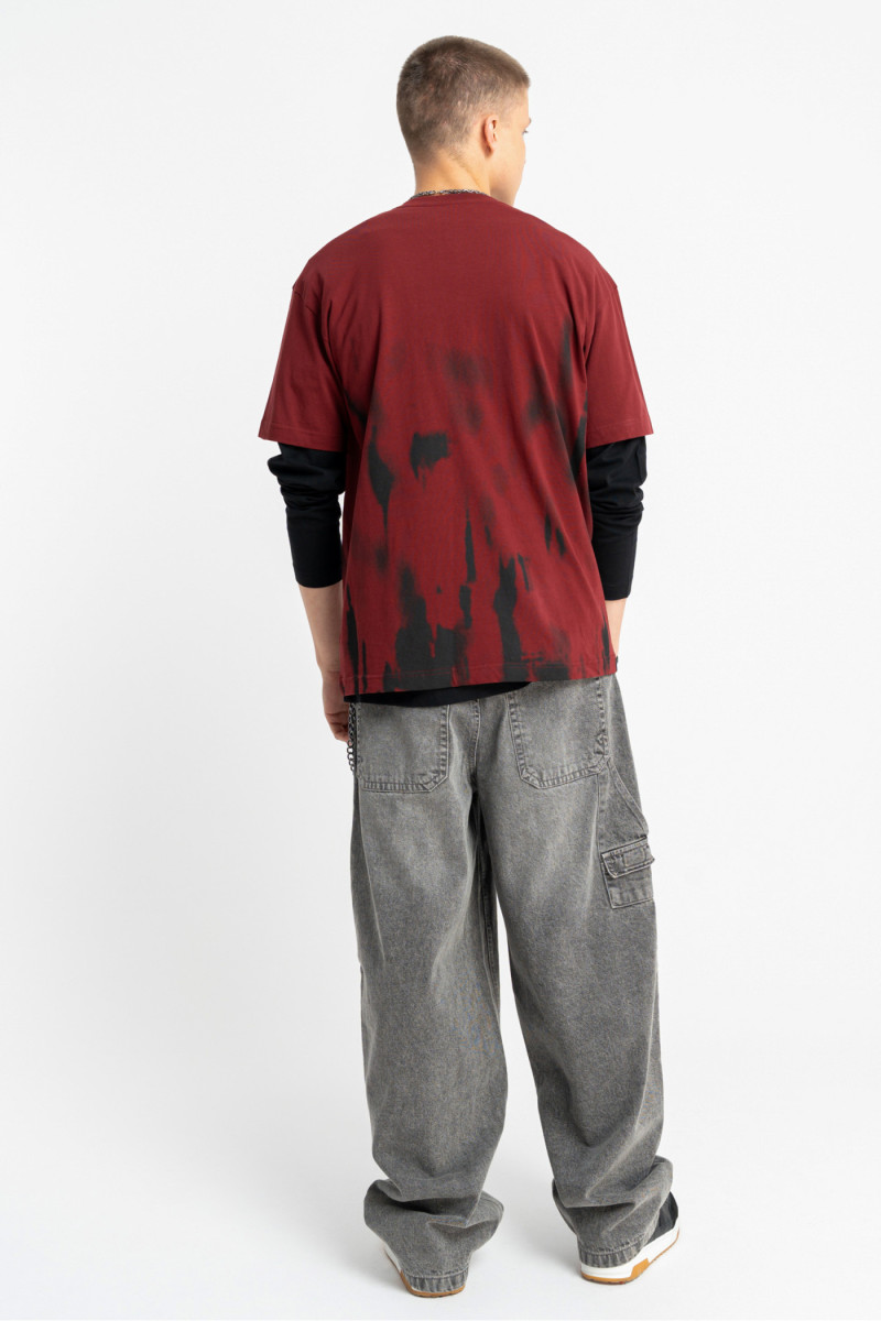 Bordowy t-shirt LOOSE z nadrukiem na całości